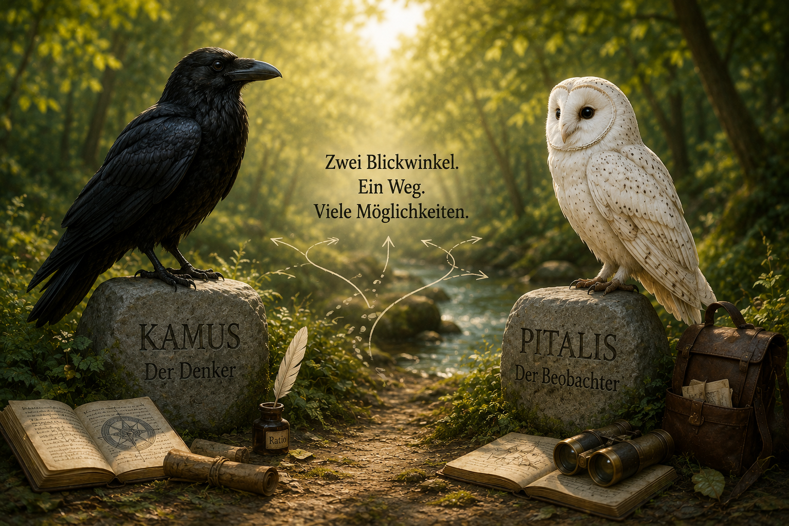 Denkbild zu Herr Kamus und Pitalis: Zeichen, Wege und Perspektiven