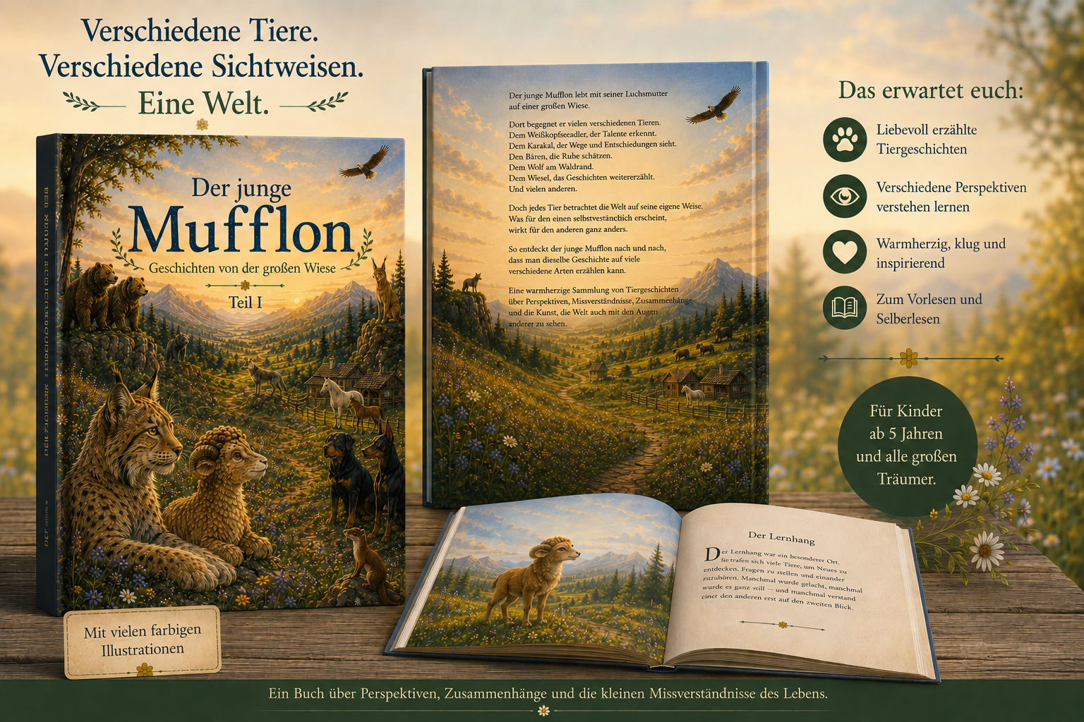 Werbegrafik: Der junge Mufflon – Geschichten von der großen Wiese